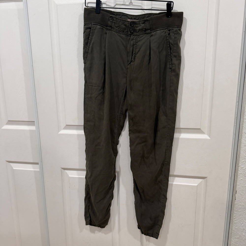 Jigsaw Women Olive Green Lyocell Utility Trousers Pleated Tapered Pants Size 4